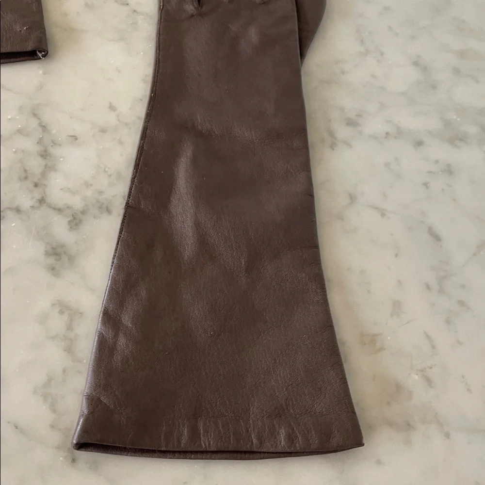 CABRETTA Silk Lined Opera Length Elegant Brown Leather Gloves 6 1/2